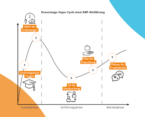 Mehr als nur ein Systemwechsel. ERP-Einführung. Bild: Erwartungs-Hype-Cycle einer ERP-Einführung