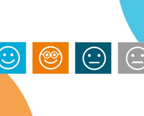 Zwischen Faszination und Unsicherheit. 4 Smileys, die den Weg in die Lernzone symbolisieren.