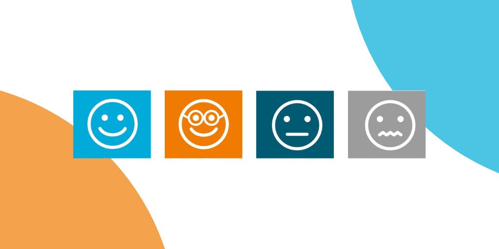 Zwischen Faszination und Unsicherheit. 4 Smileys, die den Weg in die Lernzone symbolisieren.