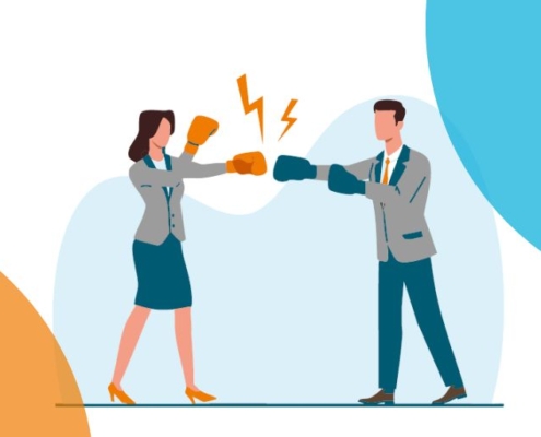 Veränderung im Dialog: Ein guter Sparringspartner kann für Führungskräfte Gold wert sein (2 Personen beim freundlichen Sparring-Boxen)