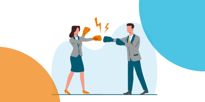 Veränderung im Dialog: Ein guter Sparringspartner kann für Führungskräfte Gold wert sein (2 Personen beim freundlichen Sparring-Boxen)